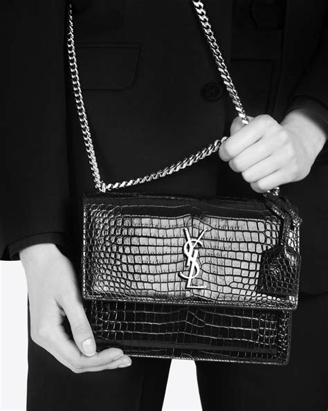 icy white sunset ysl medium bag croc|SUNSET MEDIUM IN CROCODILE.